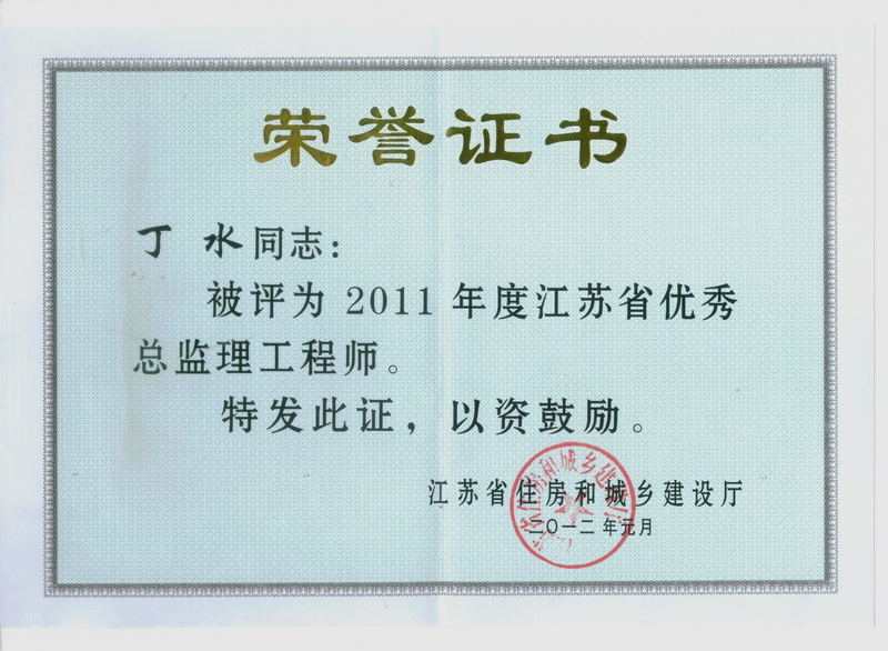 2011年度江苏省优秀总监理工程师：丁水